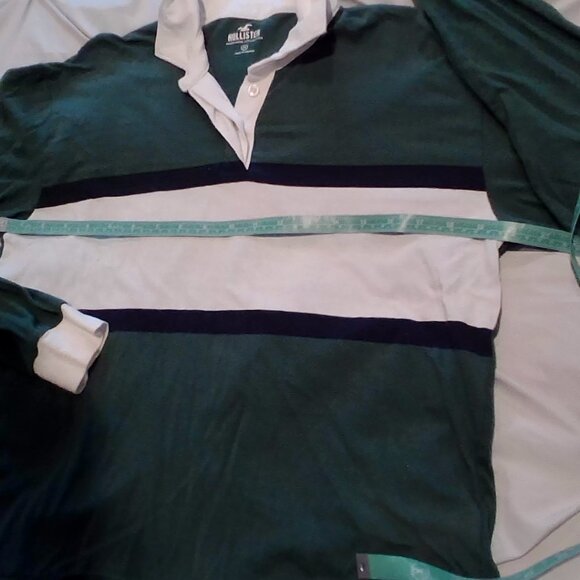 HOLLISTER long sleeved polo SIZE Medium, forest green, navy and white stripe. - Picture 3 of 4